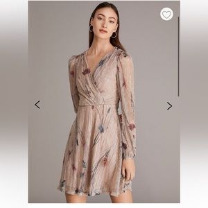 Le Château Metallic Printed Puff Sleeve Fit & Flare Mini Dress